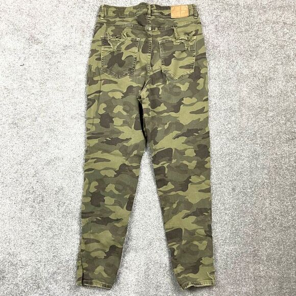 Zara Womens High Rise Camouflage Skinny Jean Distressed Military Green Size 8 - Picture 2 of 5